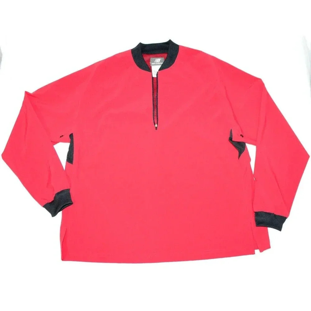 New Balance Red with Black Trim 1/4 Zip Athletic Jacket Pullover EUC Mens Med